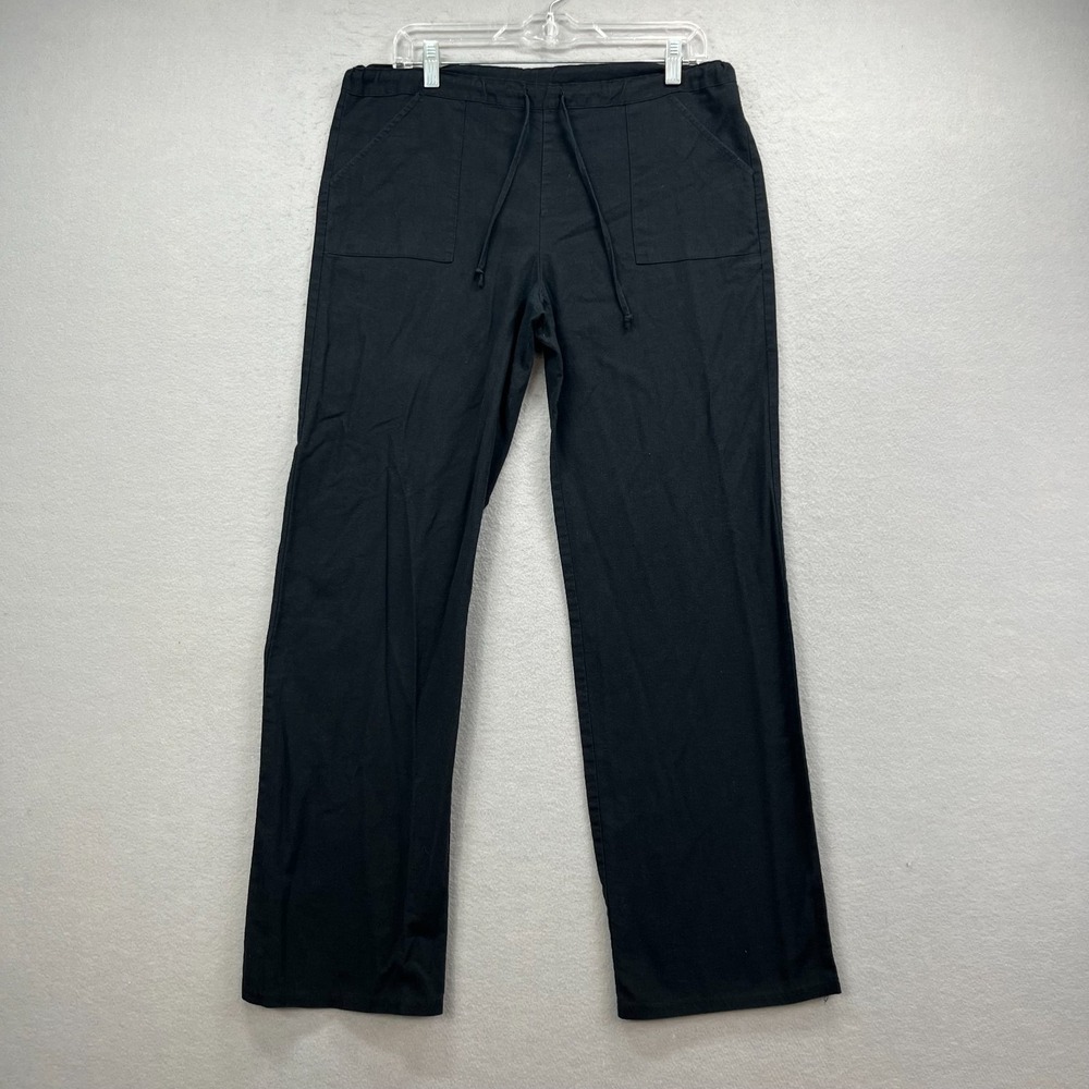 Tina Stephens Linen Pants Womens Medium Black Pull On Casual Wide Baggy Lounge‎